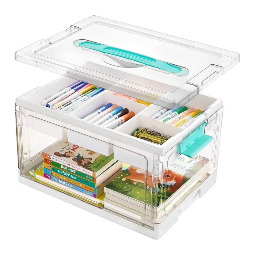 24QT Clear Craft Storage Bin – Removable Trays & Adjustable Dividers for Organized Home & Craft Storage