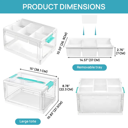 24QT Clear Craft Storage Bin – Removable Trays & Adjustable Dividers for Organized Home & Craft Storage