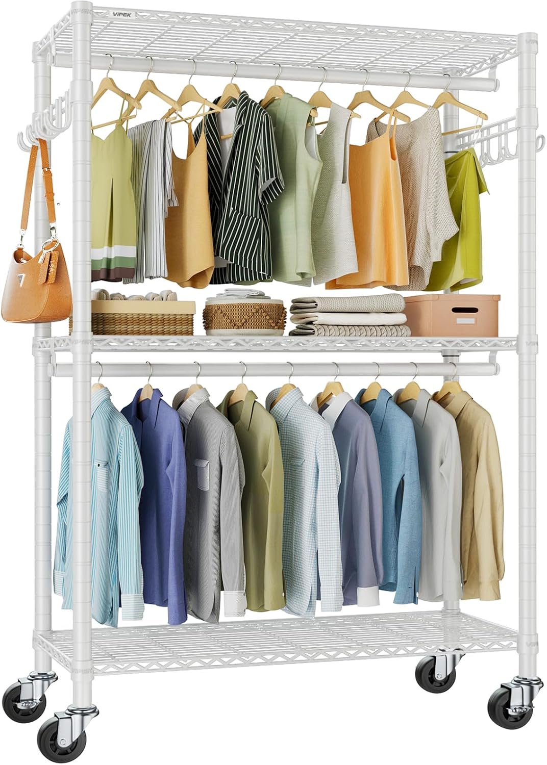 Heavy-Duty Rolling Clothes Rack – Freestanding Garment Organizer with Wheels for Easy Hanging & Storage