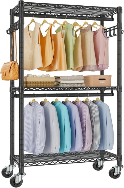 Heavy-Duty Rolling Clothes Rack – Freestanding Garment Organizer with Wheels for Easy Hanging & Storage