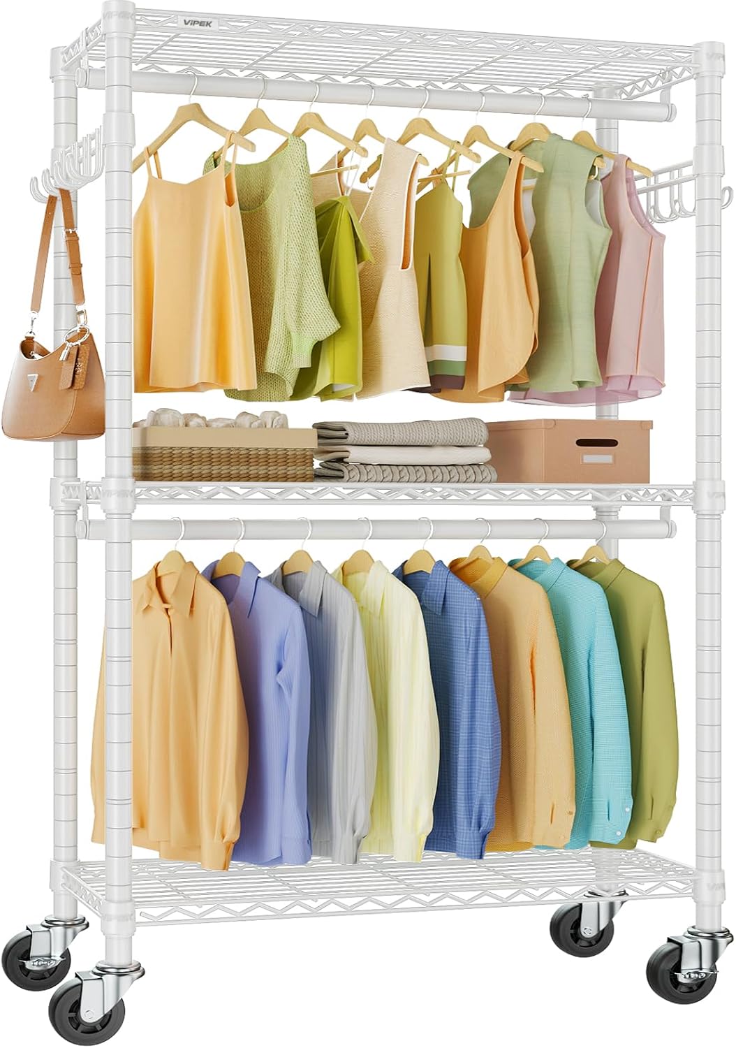Heavy-Duty Rolling Clothes Rack – Freestanding Garment Organizer with Wheels for Easy Hanging & Storage