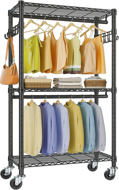 Heavy-Duty Rolling Clothes Rack – Freestanding Garment Organizer with Wheels for Easy Hanging & Storage