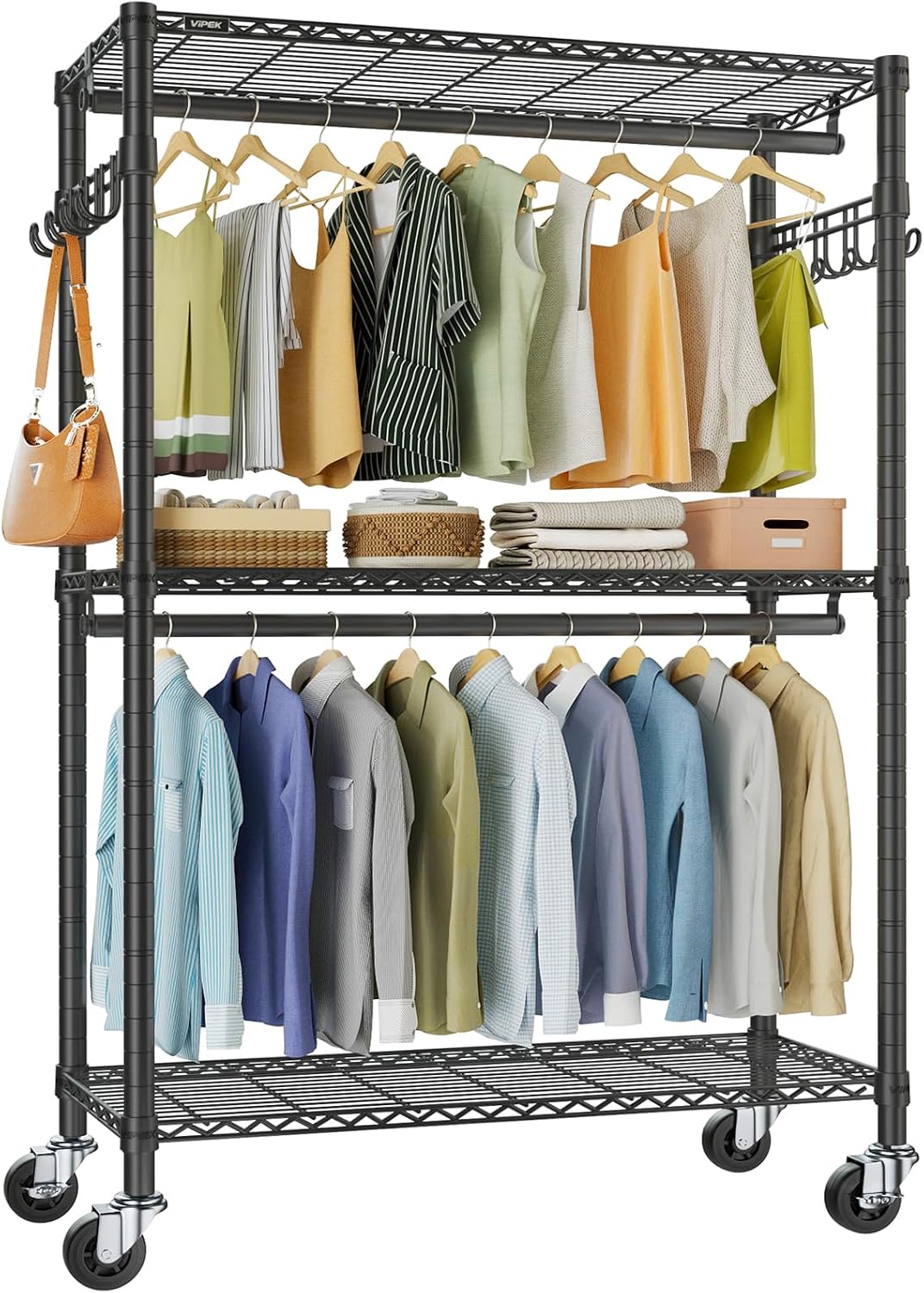 Heavy-Duty Rolling Clothes Rack – Freestanding Garment Organizer with Wheels for Easy Hanging & Storage