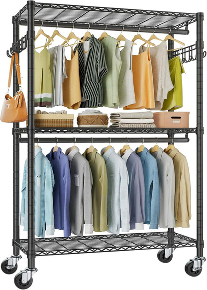Heavy-Duty Rolling Clothes Rack – Freestanding Garment Organizer with Wheels for Easy Hanging & Storage