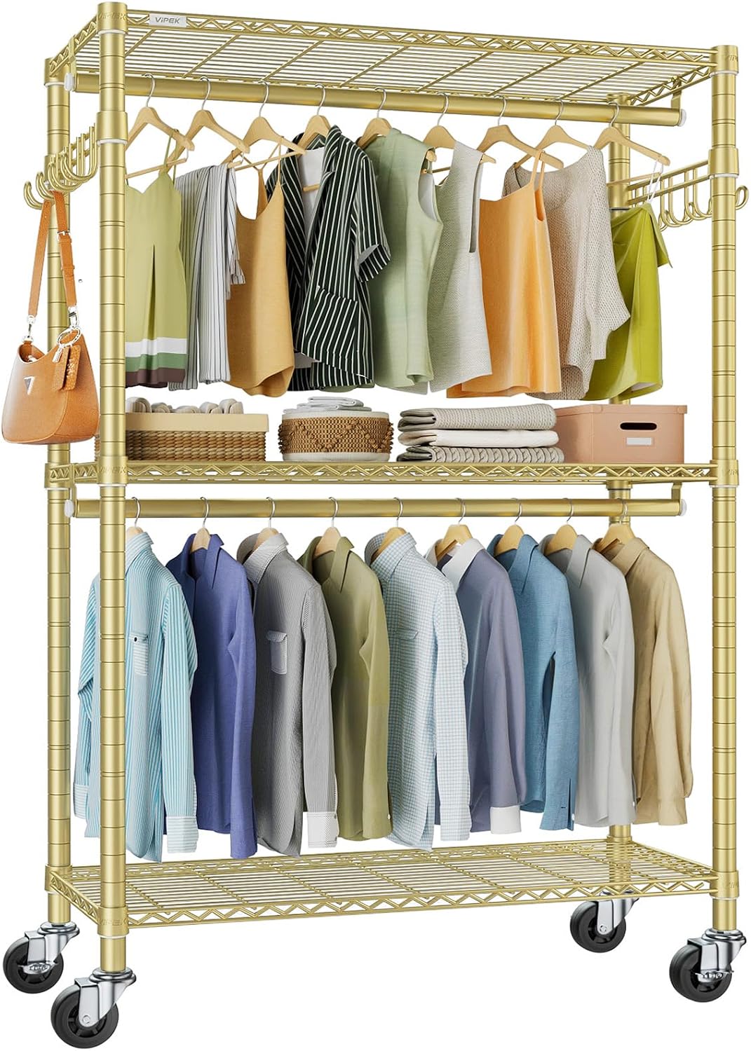 Heavy-Duty Rolling Clothes Rack – Freestanding Garment Organizer with Wheels for Easy Hanging & Storage