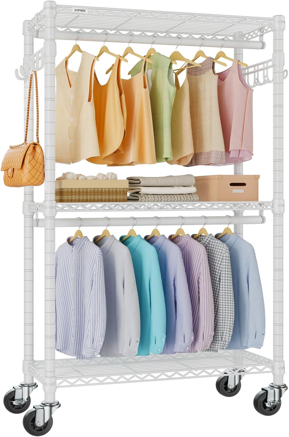 Heavy-Duty Rolling Clothes Rack – Freestanding Garment Organizer with Wheels for Easy Hanging & Storage