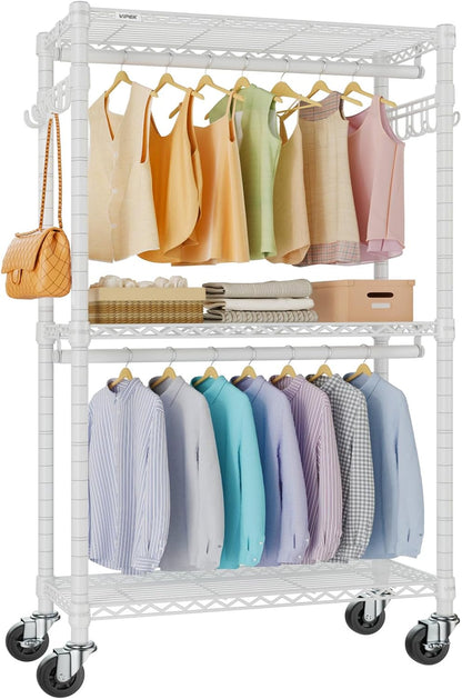 Heavy-Duty Rolling Clothes Rack – Freestanding Garment Organizer with Wheels for Easy Hanging & Storage