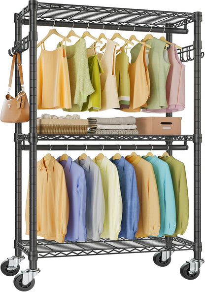 Heavy-Duty Rolling Clothes Rack – Freestanding Garment Organizer with Wheels for Easy Hanging & Storage