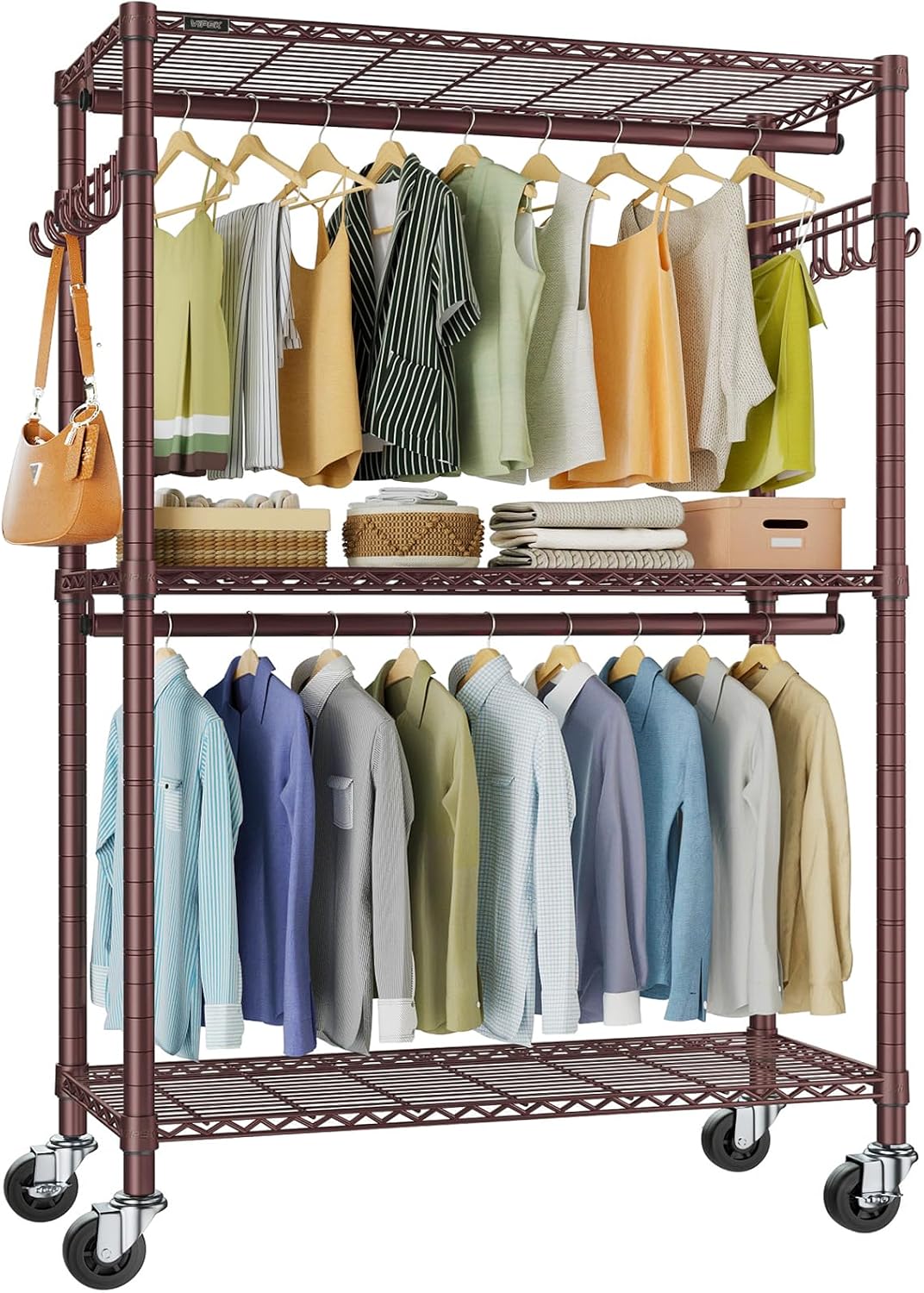 Heavy-Duty Rolling Clothes Rack – Freestanding Garment Organizer with Wheels for Easy Hanging & Storage
