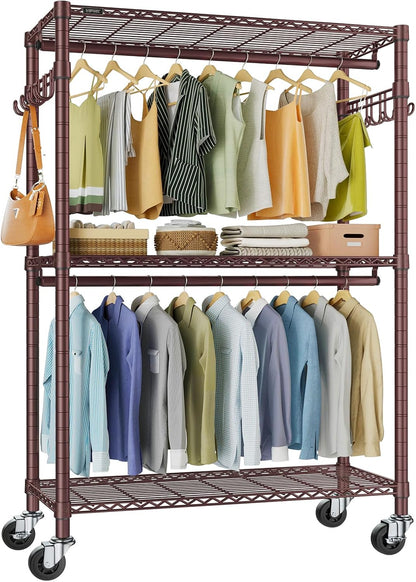 Heavy-Duty Rolling Clothes Rack – Freestanding Garment Organizer with Wheels for Easy Hanging & Storage