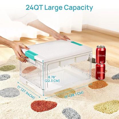 24QT Clear Craft Storage Bin – Removable Trays & Adjustable Dividers for Organized Home & Craft Storage